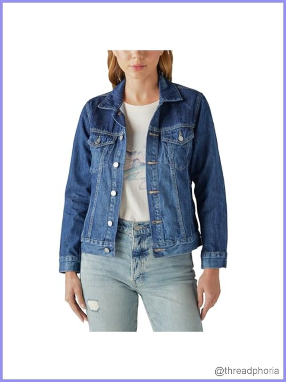 Tomboy Trucker Jean Jacket Button Up Chest Pockets Slit Pockets